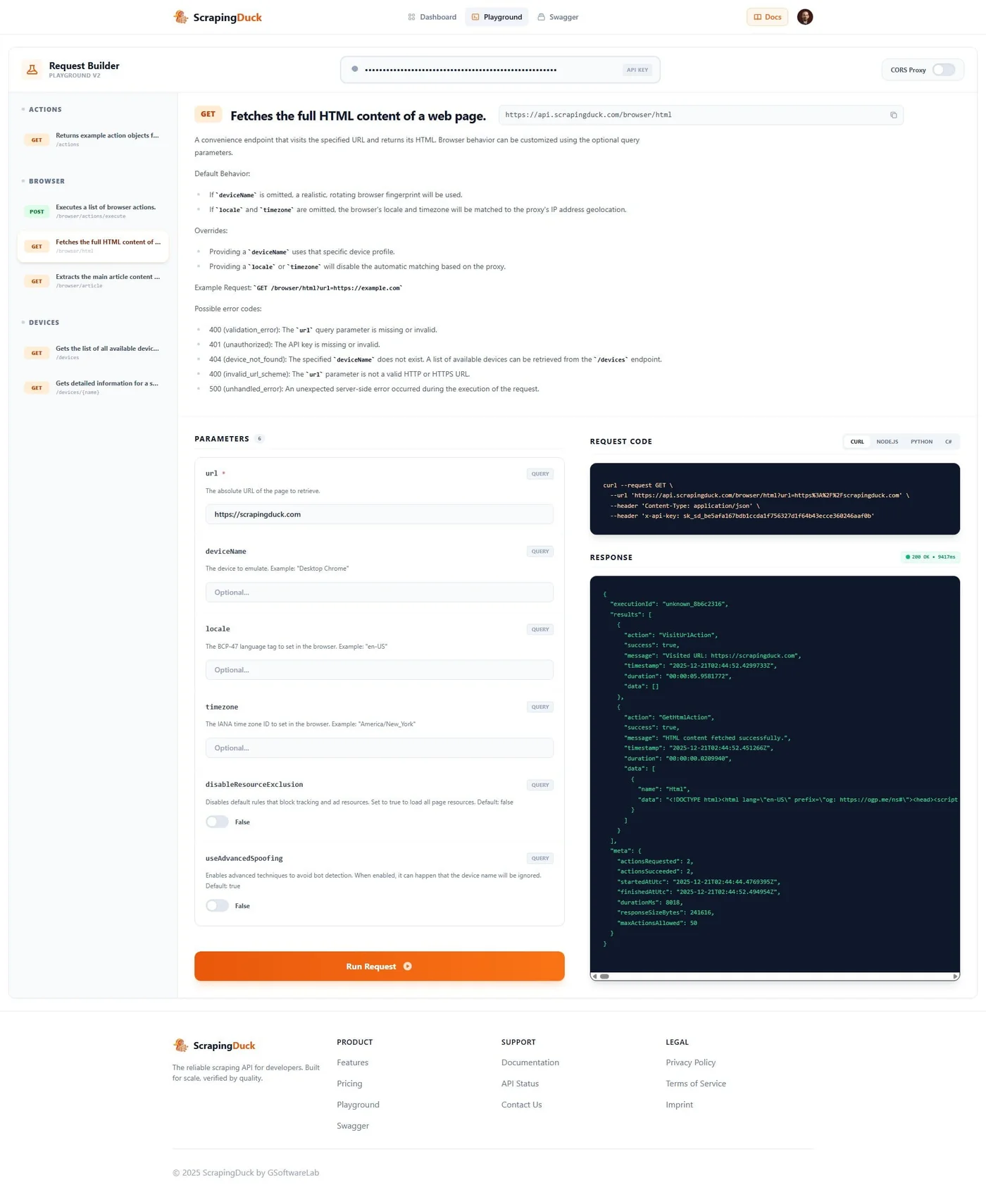 ScrapingDuck Interactive API Playground